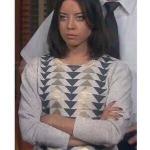 J. Crew Women Metallic Triangles Pullover Crewneck Sweatshirt S ASO Aubrey Plaza
